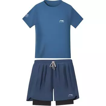 Li-Ning High Elastic Ice Feel Breathable Quick Dry Anti-Embarrassment Mens Swimwear Men swimwear Blue Gray LXYV834-3+LSKT607 L