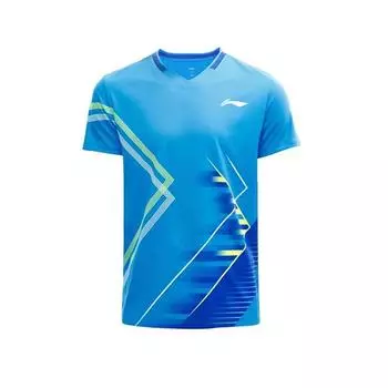 Li Ning High Street Градиентный пуловер со стойкой воротником Модная удобная футболка с коротким рукавом для бадминтона Унисекс футболки Светло-голубой AAYV051-4 S