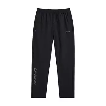 Li Ning High Street Удобные Простые Логотип Однотонные Дышащие Прямые Свободные Универсальные Трикотажные Спортивные Штаны Унисекс Штаны Черные AYKV815-1 M