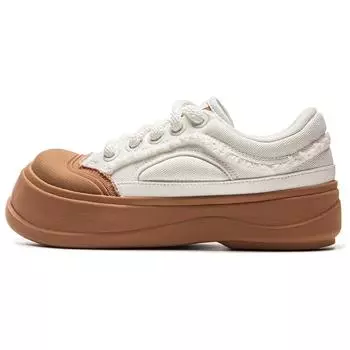 Li-Ning Honey Thick Sole Platform Sneakers Classic Comfortable Trendy Non-Slip Wear-Resistant Low-Top Women Sneakers White Brown AGCV096-1 36