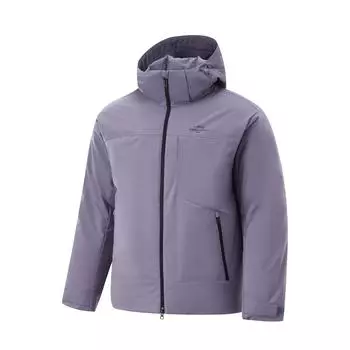 Li Ning Hot Pot Down Jacket Series Однотонная короткая повседневная универсальная куртка-пуховик с капюшоном на молнии с длинным рукавом для мужчин, куртки темно-серого и фиолетового цвета AYMU249-4 S