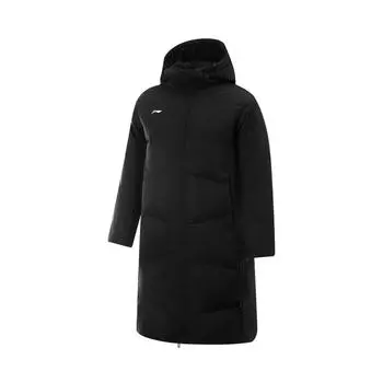 Li Ning Hot Pot Down Jacket Series Zipper Logo Hooded Long Sleeve Down Coat Men topwear Standard-Black AYMU477-1 L