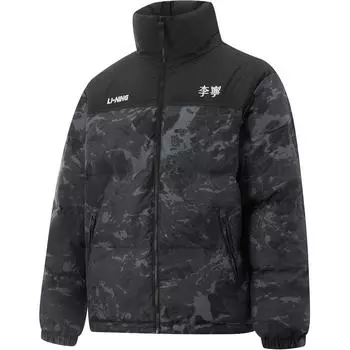 Li Ning Hot Pot Down Series Удобная повседневная универсальная зимняя куртка-пуховик с принтом и воротником-стойкой, устойчивая к холоду, на утином пуху, свободная, короткая, AYMU601-4 S