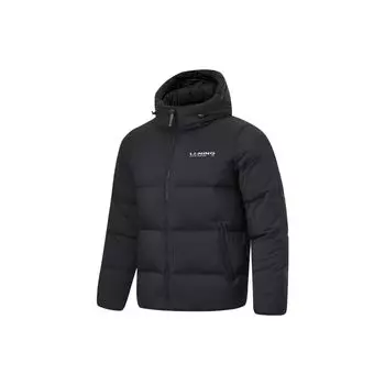 Li Ning Hot Pot пуховик однотонный цвет молния капюшон длинный рукав мужская верхняя одежда черный AYMT315-5 XXL