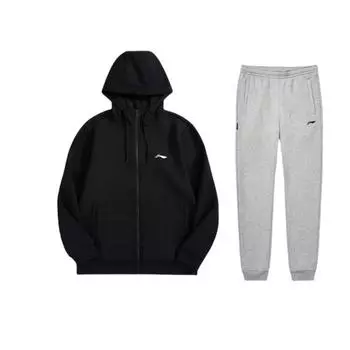 Li Ning Худи однотонный свободного кроя и зауженные теплые длинные брюки с эластичной талией, повседневный спортивный комплект AWDUH53-1+AKLTC87-2 S