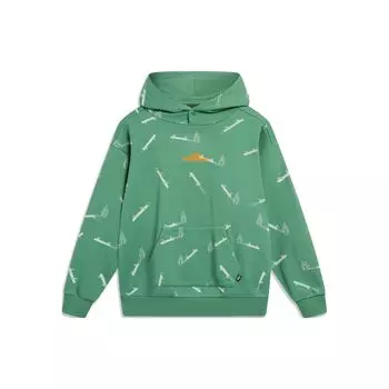 Li-Ning Худи пуловер свободного кроя с принтом коллаборации Фила Хакетта, унисекс, глубокий дворцово-зеленый AWDT955-2 L
