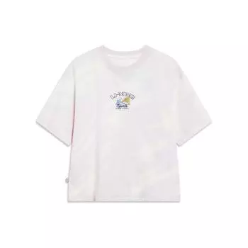 Li Ning Ice Cream Effect Letter Landscape Print Round Neck Pullover Short Sleeve T Shirt Women Tops Lavender AHST194-6 S