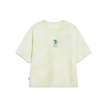 Li Ning Ice Cream Effect Letter Landscape Print Round Neck Pullover Short Sleeve T Shirt Women Tops Light-Fruit-Green AHST194-7 L