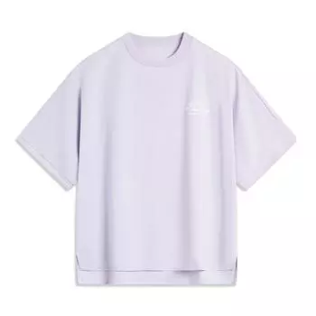 Li-Ning Ice Feel Comfortable Moisture Wicking Loose Sports Short Sleeve T-Shirt Women Tops Sea-Salt-Purple AHSU518-3 S