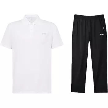 Li-Ning Ice Silk Cool Comfort Short Sleeve Quick Dry Breathable Running Long Pants Casual Sports Suit Unisex Sports Suit YYKV135-1+YPLV043-1 M