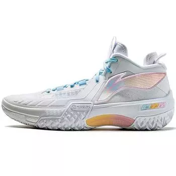 Li Ning Jiao Ao Angel Mesh Fabric 2023 Новые износостойкие баскетбольные кроссовки для активного отдыха с амортизацией среднего размера для мужчин, стандартные белые ABFT035-9 44