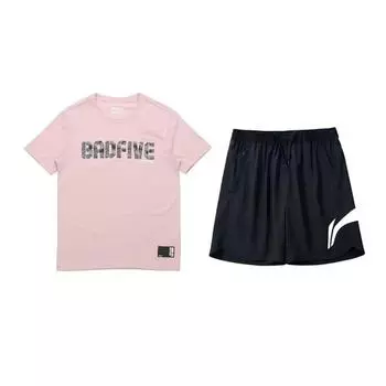 Li Ning Камуфляжный принт с буквами Пуловер с круглым вырезом Футболка с коротким рукавом Модный Свободный Трендовый Шорты Повседневный Спортивный костюм AHSP077-5+YKSV197-2 L