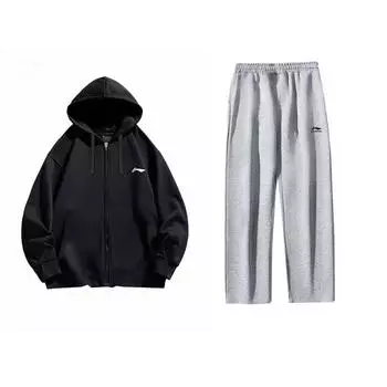 Li Ning кардиган с капюшоном, толстовка, удобные длинные брюки, повседневный спортивный костюм, унисекс-костюм YWDU347-1+AKLUA01-2 S