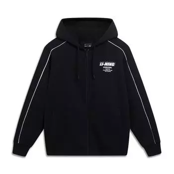 Li-Ning Кардиган с надписью, вязаный с капюшоном и длинным рукавом, повседневная куртка ранней осени, куртки унисекс, черный AWDU857-1 L