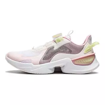 Li Ning Kids Qiang Yue V2 Knob амортизирующие износостойкие низкие повседневные туфли детские повседневные туфли белые розовые YKCU046-4 33