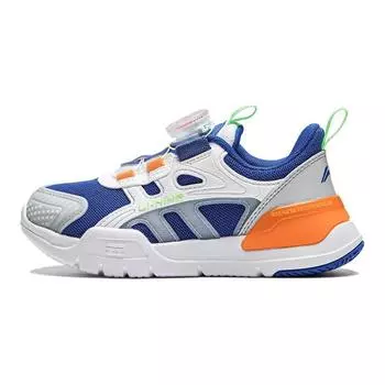 Li Ning Kids Shield Sports Trend Нескользящие амортизирующие легкие повседневные туфли с низким верхом Детская повседневная обувь синего и белого цвета YKNU016-7 25