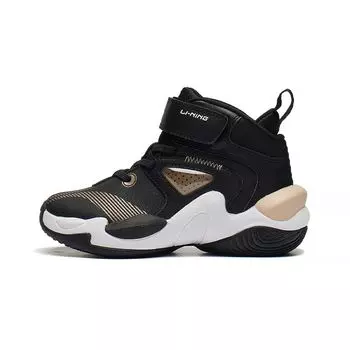Li Ning Kids Спортивные нескользящие амортизирующие износостойкие дышащие повседневные туфли средней высоты Детская обувь черного золота YKNS138-3 26