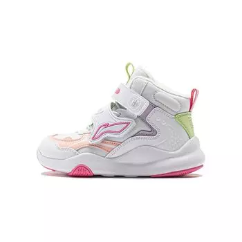 Li Ning Kids Sports Trend нескользящие амортизирующие износостойкие теплые флисовые уличные туфли детская обувь белый оранжевый YKNT150-2 31