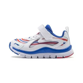 Li Ning Kids Starry Удобные универсальные амортизирующие прочные повседневные туфли с низким верхом Детские повседневные туфли синего и белого цвета YKNU028-1 25