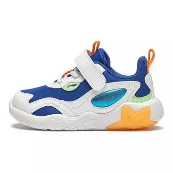 Li Ning Kids Удобные нескользящие амортизирующие низкие повседневные туфли Детские повседневные туфли белого и синего цвета YKNU020-1 25