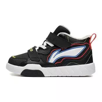 Li Ning Kids удобные универсальные нескользящие износостойкие детские кроссовки для скейтбординга средней высоты черные детские кроссовки для скейтбординга YKNT126-23 26