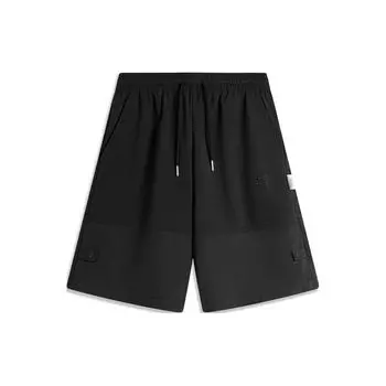 Li Ning Китайская культура Серия Средняя талия завязывающиеся спортивные повседневные шорты мужские шорты черные AKSU315-2 M