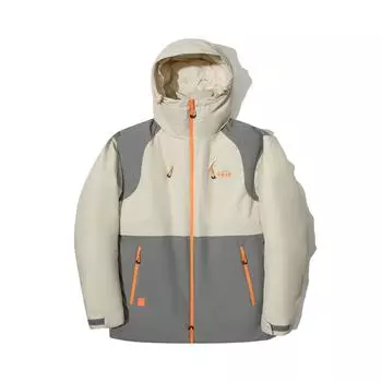 Li Ning Комбинированная куртка-пуховик с капюшоном на молнии, удобная, дышащая, универсальная, повседневная, унисекс, верхняя одежда, овсяно-серый, теневой серый, AYMU547-2 M