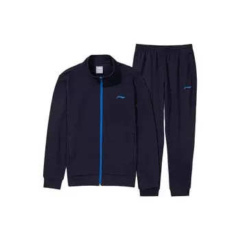 Li-Ning Буква Молния Стойка Воротник Средняя Посадка Прямые Штанины Манжеты Спортивные Штаны Худи Комплект Унисекс Штаны и Худи Комплект Чернильно-Синий AWEQ031-2 L
