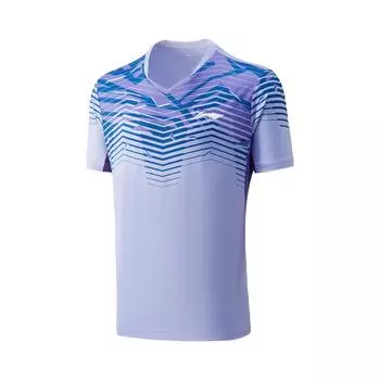 Li-Ning Контрастная футболка с коротким рукавом и V-образным вырезом, впитывающая пот, унисекс, цвет фиолетовый AAYU141-3 S