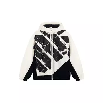 Li-Ning Контрастная полосатая куртка с капюшоном на молнии, теплая свободная куртка с длинным рукавом, мужские куртки цвета Off-White AFDT059-3 M