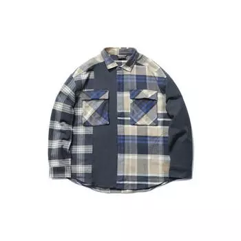 Li Ning контрастного цвета свободная повседневная рубашка мужские рубашки серо-синяя клетка ASHR041-1 S