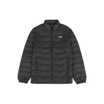 Li Ning короткая куртка-пуховик с воротником-стойкой и логотипом, мужская верхняя одежда, черный цвет AYMR435-6 M