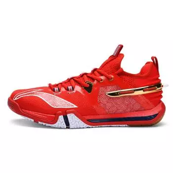 Li-Ning Кроссовки для бадминтона Ground Flight Swirl Print Shock Absorbing, нескользящие, износостойкие, дышащие, низкие, мужские, красные, синие, AYAR013-3 41