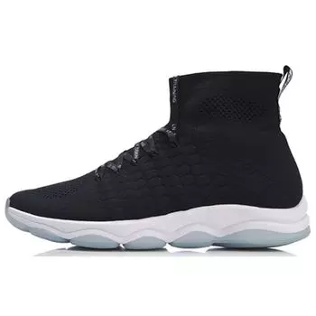 Li-Ning Кроссовки для баскетбола Unbounded One-Piece Woven Non-Slip Lightweight High-Top Retro, мужские кроссовки черного цвета AFJN009-5 41
