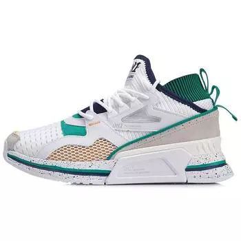 Li-Ning Кроссовки для бега Retro Patchwork Non-Slip Lightweight Mid Top Мужские кроссовки Белый Зеленый AGLP007-4 39