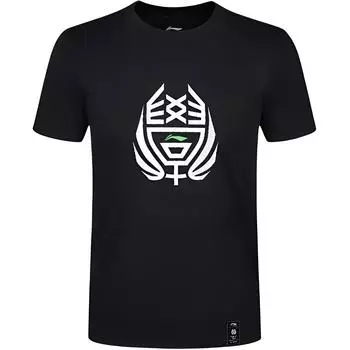 Li-Ning Круглый вырез, быстросохнущая дышащая спортивная футболка прямого покроя с коротким рукавом, мужские топы, черный цвет YTST129-2 L