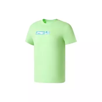 Li-Ning Крутая и дышащая однотонная футболка с коротким рукавом с логотипом, мужские топы флуоресцентно-ледяно-зеленого цвета AHSS217-3 XXL