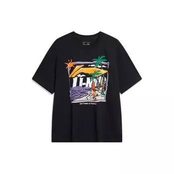 Li-Ning Крутая и удобная мужская футболка с коротким рукавом и круглым вырезом, напечатанная вручную, черная AHSU713-1 S