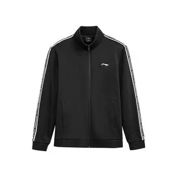 Li-Ning Куртка свободного кроя на молнии с воротником-стойкой и принтом логотипа в виде букв, унисекс, черная F-AWDUC35 S
