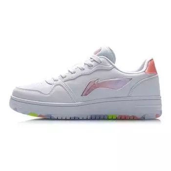 Li Ning Leather Classic Color Label амортизирующие нескользящие износостойкие низкие повседневные туфли женские кроссовки белые фиолетовые AGCP362-1 35