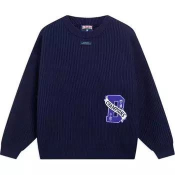 Li Ning Letter Круглый вырез Удобный дышащий свободный длинный рукав вязаный свитер Мужские топы Темно-синий AMBS157-2 3XL