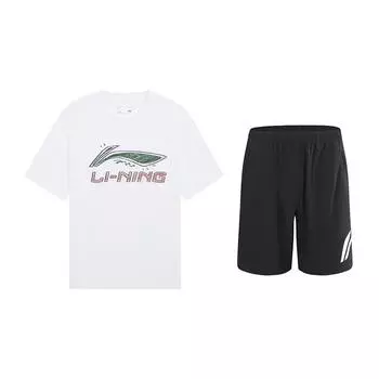 Li-Ning Letter Logo Print Round Neck Short Sleeve T-Shirt And Mid Waist Shorts Casual Sports Set Unisex sets AHSUB03-2+YKSV197-2 2XL
