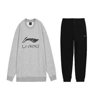 Li Ning Letter Logo Printed Casual Sports Свободный свитер с круглым вырезом, флисовые спортивные штаны с манжетами, повседневный спортивный костюм AWDTC71-2+AKLSC99-1 3XL