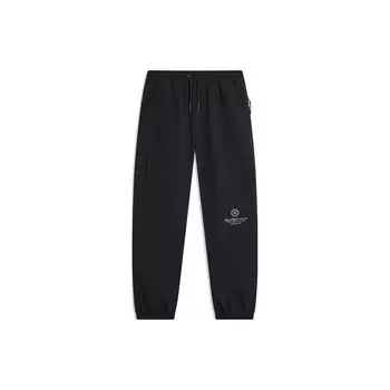 Li-Ning Letter Logo Printed Cuffed Fleece Water-Resistant Loose Knit Sports Pants Men pants Black AYKT693-1 M