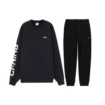 Li Ning Letter Logo Printed флисовый теплый свободный свитер с круглым вырезом свитшот флисовые спортивные штаны с манжетами повседневный спортивный костюм AWDRF44-2+AKLSC99-1 S
