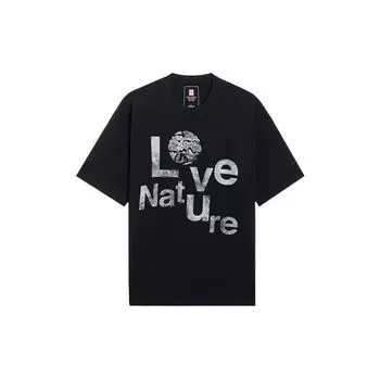 Li-Ning Футболка с коротким рукавом и круглым вырезом, с принтом в виде букв, мужская, черная, AHSS079-4 L