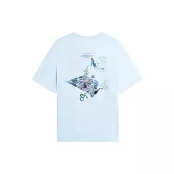 Li-Ning Футболка унисекс с круглым вырезом и коротким рукавом, с принтом в виде букв, светло-голубая ATSSB91-2 XL