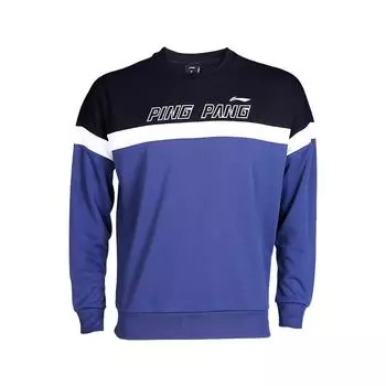 Li Ning Letter Print Color Block Круглый вырез Пуловер Длинный рукав Толстовка Унисекс Толстовка Темно-Индиго AWDSD17-1 XS