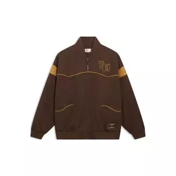 Li Ning Letter Print Color Block V-образный вырез свободная повседневная куртка мужская куртка коричневого цвета AFDT155-1 3XL