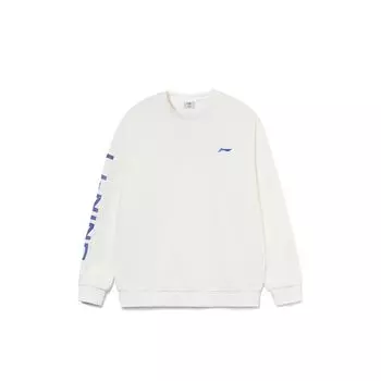 Li Ning Letter Print Флисовая повседневная толстовка с длинным рукавом Мужская толстовка Белый Синий AWDSD23-2 L